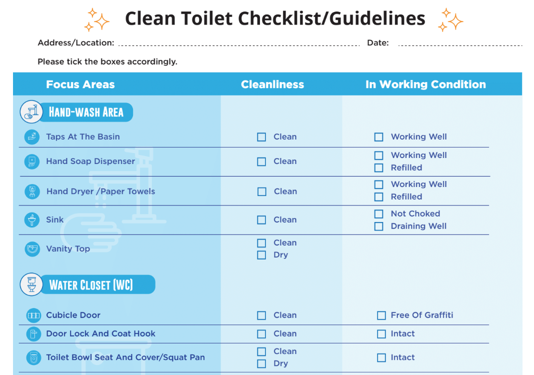 Clean Toilet Checklist / Guidelines